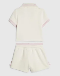 Girls Cream Polo Shirt And Shorts Set