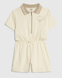 Girls Cream Polo Zip Playsuit