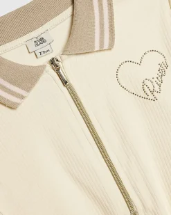 Girls Cream Polo Zip Playsuit