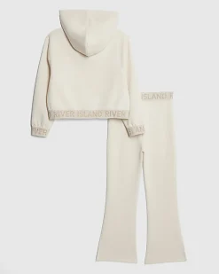 Girls Cream Premium Zipped Hoodie Set