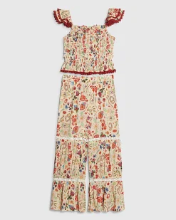 Girls Cream Printed Top and Trouser Set