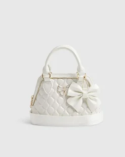 Girls Cream Quilted Bow Cross Body Bag