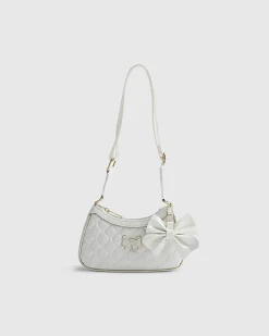 Girls Cream Quilted Bow Shoulder Bag
