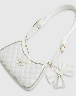 Girls Cream Quilted Bow Shoulder Bag