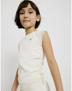 Girls Cream Ruched Ribbed Leggings Set