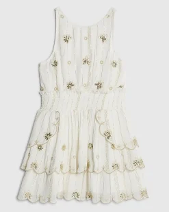 Girls Cream Scalloped Sequin Beach Dress
