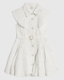 Girls Cream Stripe Belted shirt Dress