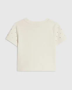 Girls Cream Studded T-Shirt