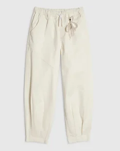 Girls Cream Twill Keyring Cargo Trousers