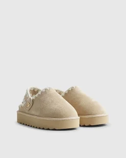 Girls Cream Whipstitch Strap Slippers
