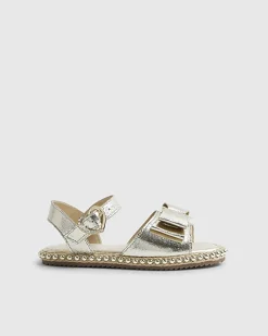 Girls Gold Metallic Bow Footbed Sandals
