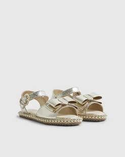 Girls Gold Metallic Bow Footbed Sandals
