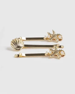 Girls Gold Starflish Hair Clip Pack