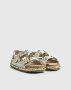 Girls Gold Weave Buckle Footbed Sandals