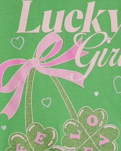 Girls Green Lucky Girl T-Shirt