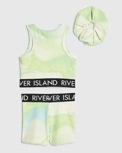 Girls Green RI Active Cycling Shorts Set