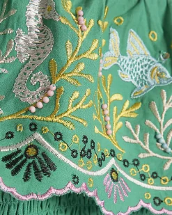 Girls Green Seahorse Beaded Top & Skirt Set