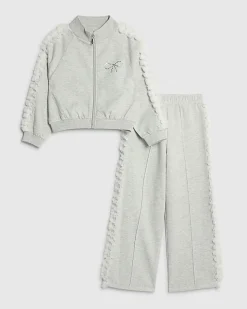 Girls Grey Bow Side Ruffle Sweatshirt Set