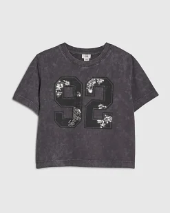 Girls Grey Floral Sequin 92 T-Shirt
