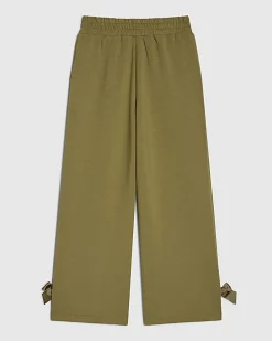 Girls Khaki Bow Wide Leg Premium Trousers
