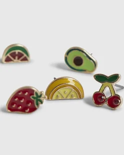 Girls Multi Colour Fruit Stud Earrings Set