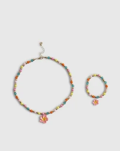 Girls Multi Colour Hibiscus Necklace Set