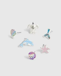 Girls Multi Colour Sealife Stud Earrings Set