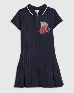 Girls Navy LA Pinstripe Polo Dress
