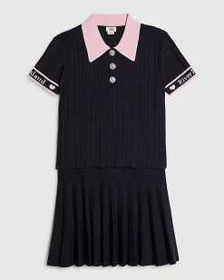 Girls Navy Polo Shirt And Skirt Set