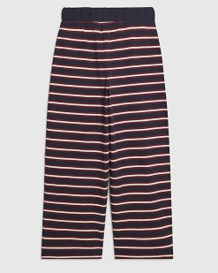 Girls Navy Stripe 89 Wide Leg Joggers