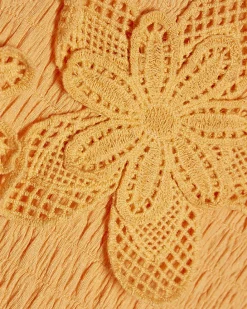 Girls Orange Asymmetric Crochet Flower Dress
