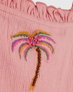 Girls Orange Palm Print Shirt Set