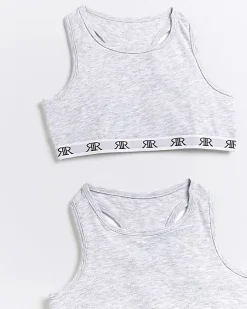 Girls Pack Of 3 Grey RI Racer Crop Tops