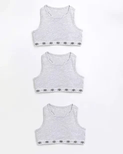 Girls Pack Of 3 Grey RI Racer Crop Tops