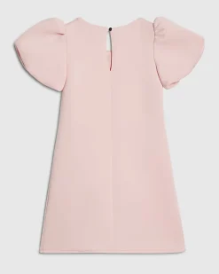 Girls Pink Bow Hem Puffy Sleeve Dress