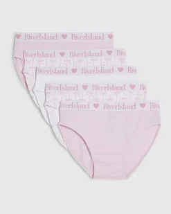 Girls Pink Bow Print Pack Of 5 Briefs