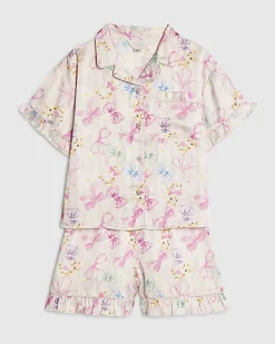 Girls Pink Bunny Stripe Satin Pyjamas