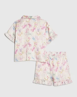 Girls Pink Bunny Stripe Satin Pyjamas