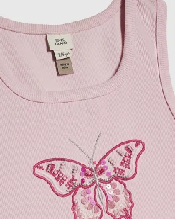 Girls Pink Butterfly Sequin Skirt Set