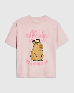Girls Pink Capybara Queen T-Shirt