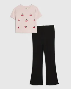 Girls Pink Cherry T-shirt and Kickflare Set