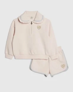 Girls Pink Collared Sweatshirt Set