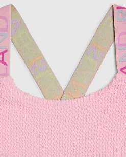 Girls Pink Colour Block Cut Out Swimsuit