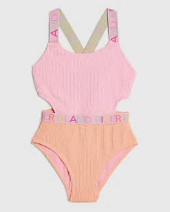 Girls Pink Colour Block Cut Out Swimsuit