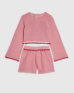 Girls Pink Crochet Shorts Set