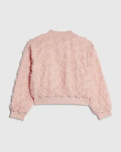 Girls Pink 3D Floral Bomber Jacket