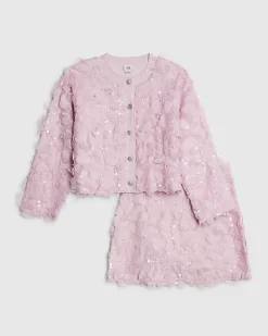 Girls Pink 3D Floral Skirt Set