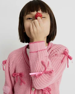 Girls Pink 3D Heart and Bows Cardigan