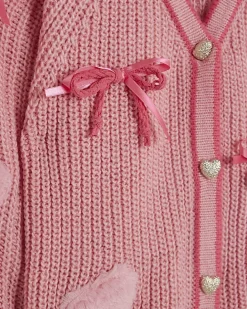 Girls Pink 3D Heart and Bows Cardigan