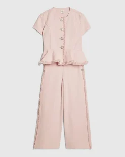 Girls Pink Denim Peplum Top Set